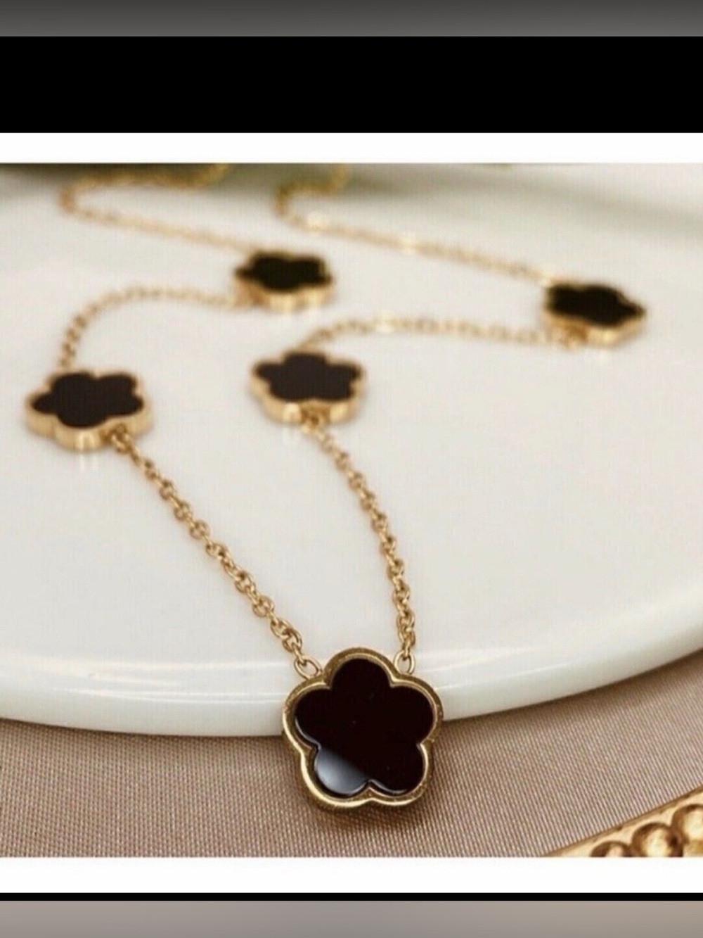 18K Gold Plated Clover Necklace BLACK stainless Steel Unisex Womens jewelry